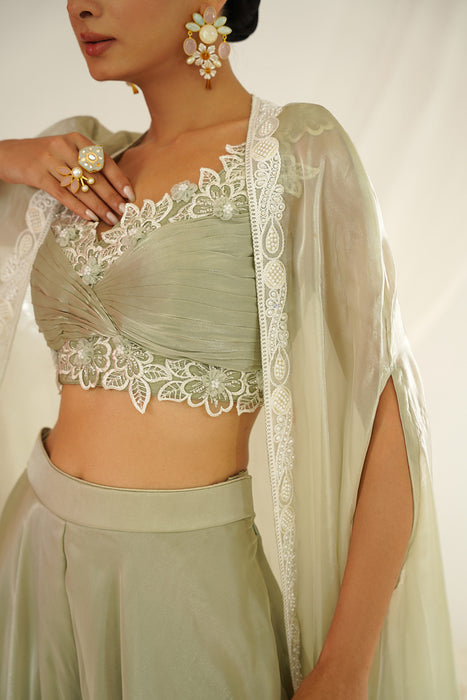 Sage green embroidered Sharara set