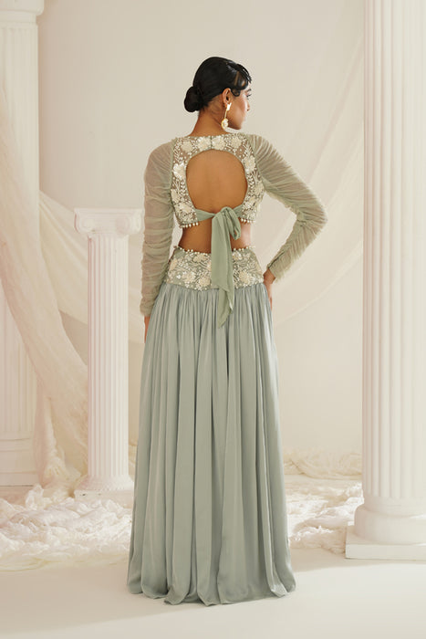 Sage green embroidered lehenga set