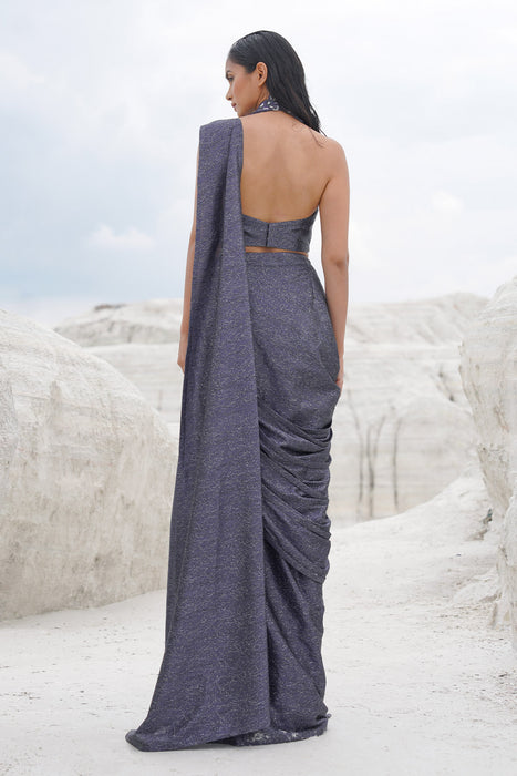 blue draped saree with blouse