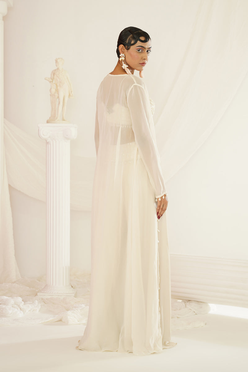 ivory crytals and pearl embroidered blouse, palazzo jacket set