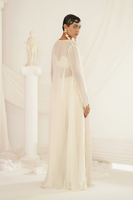 ivory crytals and pearl embroidered blouse, palazzo jacket set