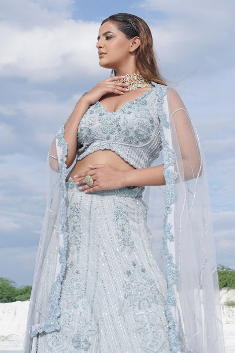 Light blue lehenga with blouse and dupatta