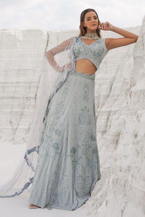 Light blue lehenga with blouse and dupatta