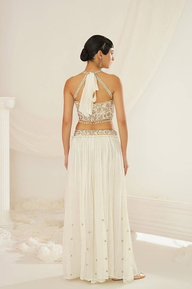 White embellished kurta, pallazo and dupatta set