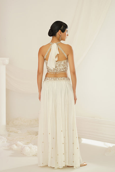 White embellished kurta, pallazo and dupatta set