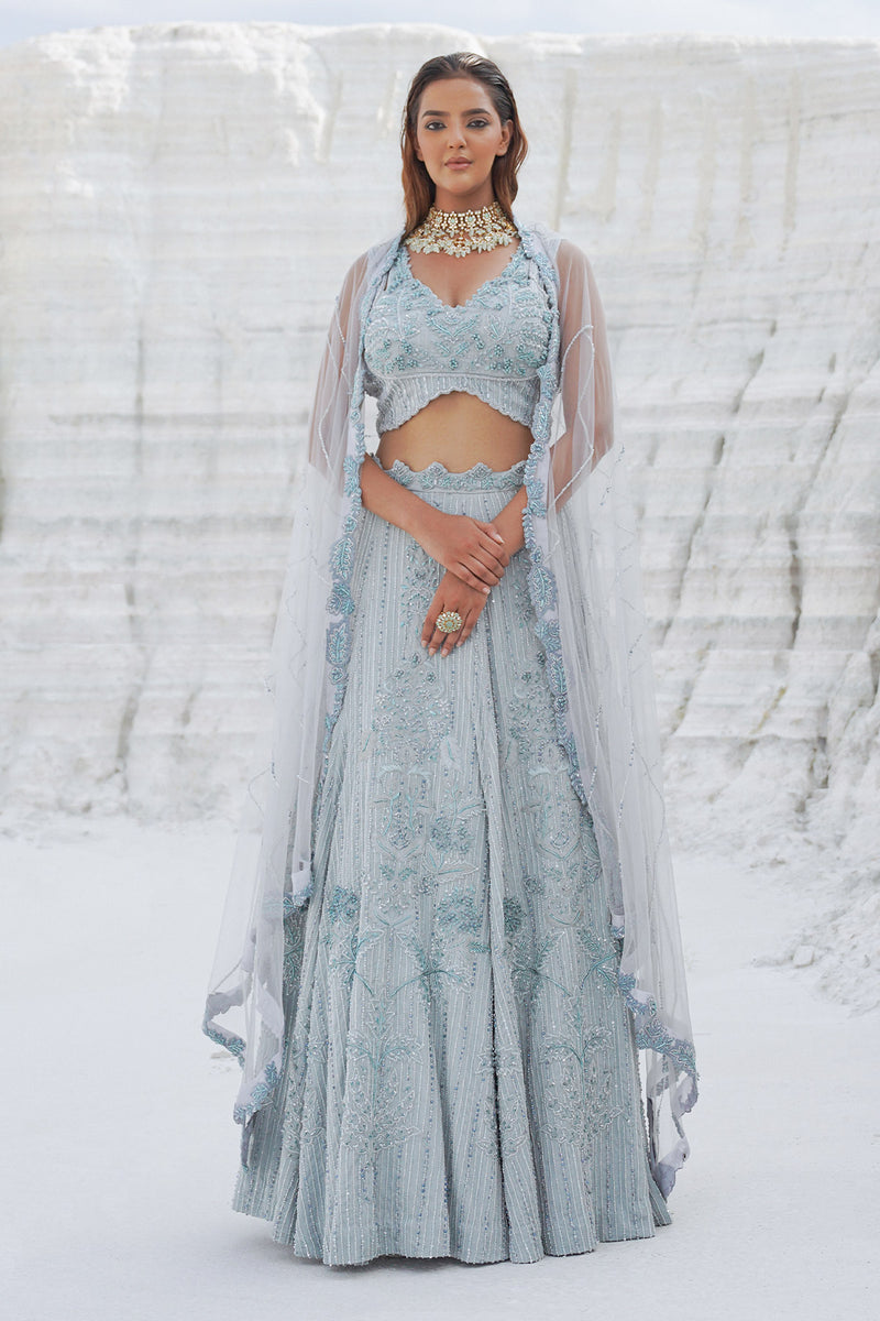 Light blue lehenga with blouse and dupatta