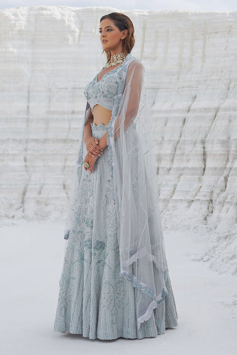 Light blue lehenga with blouse and dupatta