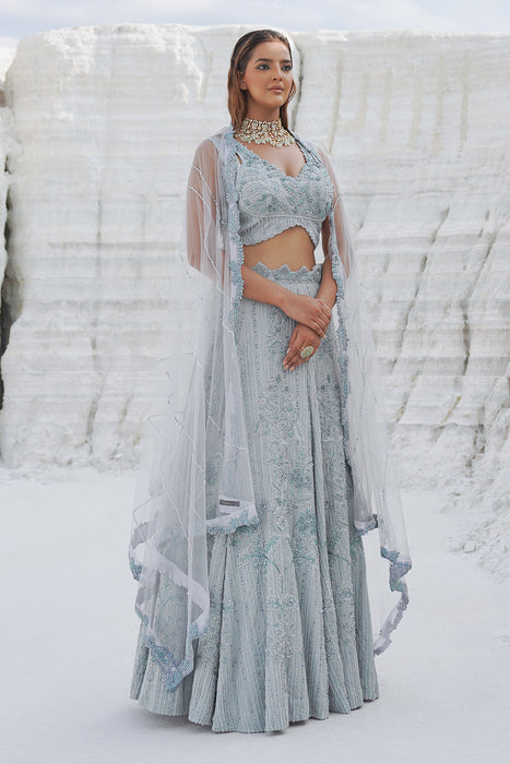 Light blue lehenga with blouse and dupatta