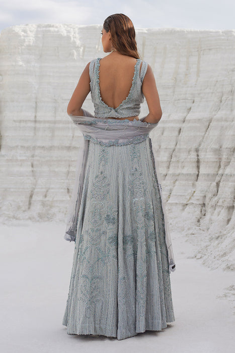 Light blue lehenga with blouse and dupatta