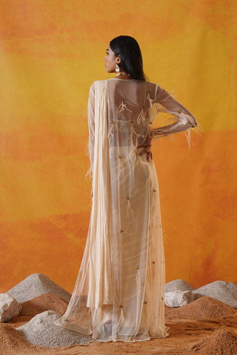 Ivory georgette saree set