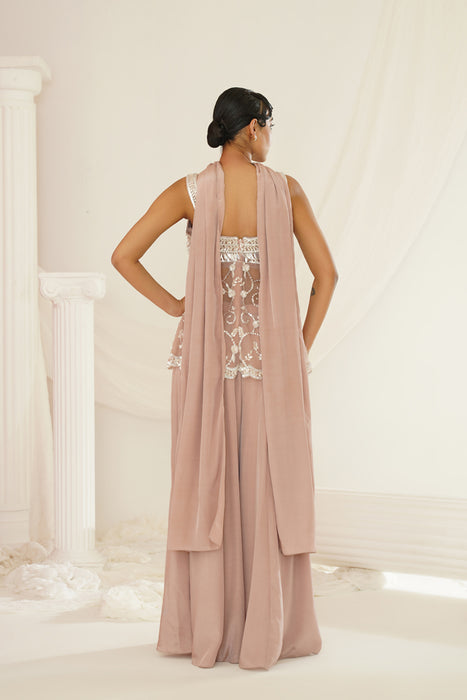 Nude sharara set with pelpum and dupatta