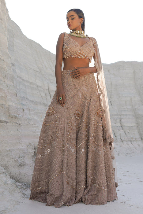 rustic amber ethwave lehenga with blouse dupatta