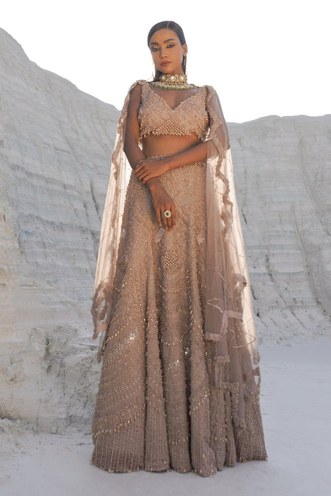 rustic amber ethwave lehenga with blouse dupatta