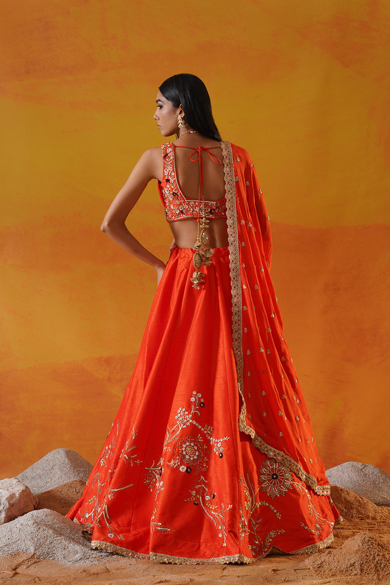 Orange dupion silk lehenga choli set