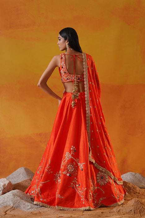 Orange dupion silk lehenga choli set