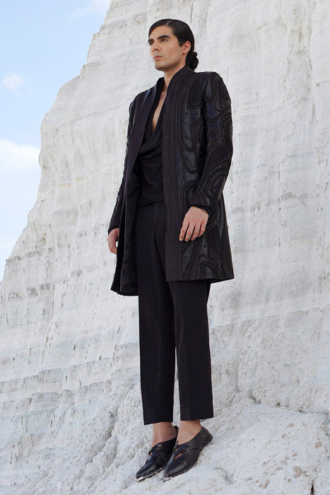 black indo with drape shirt and pants