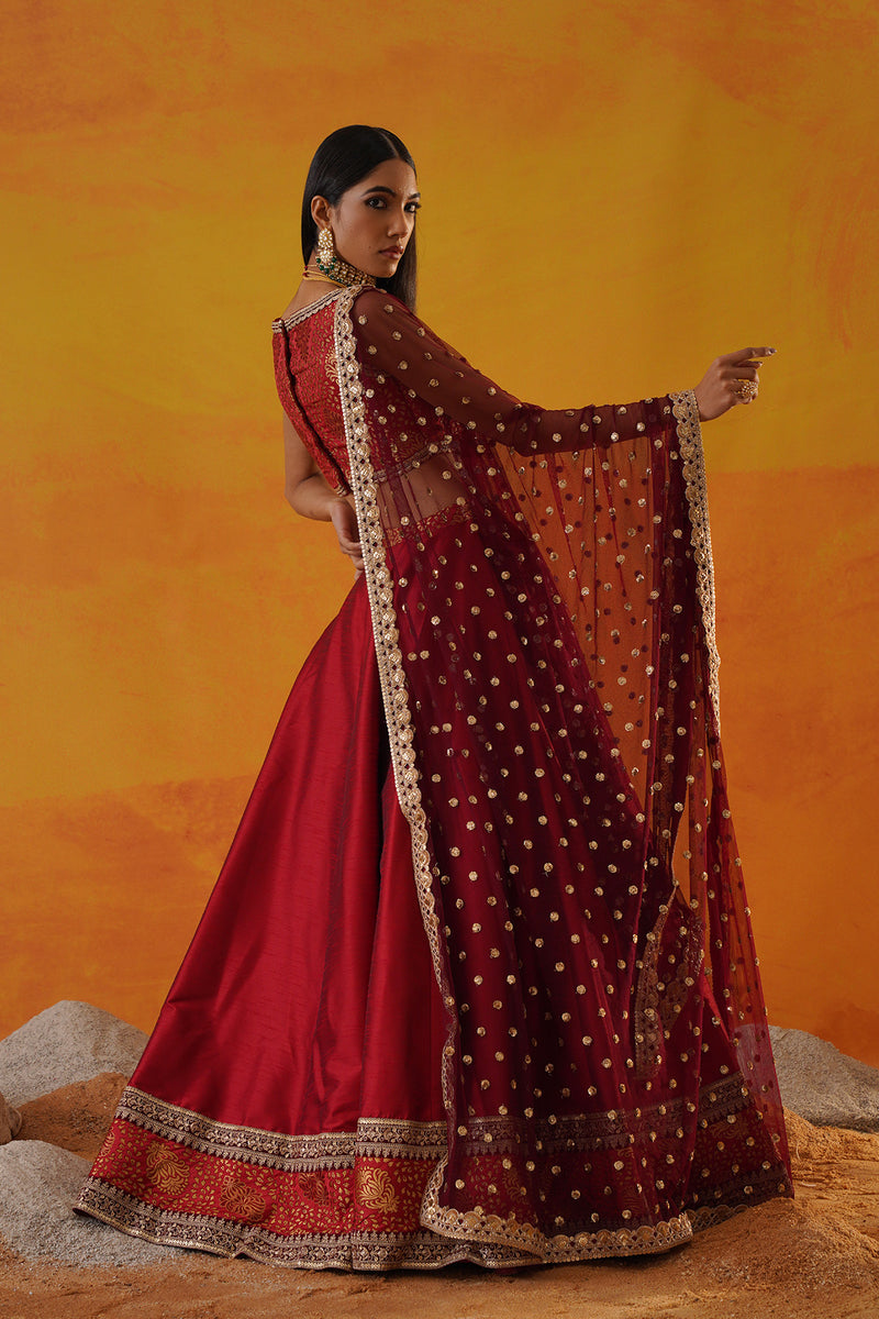 Maroon tafta silk  lehenga
 choli set