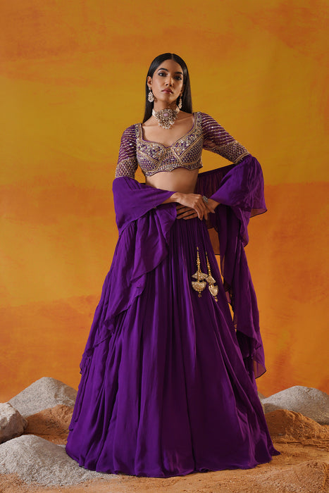 Purple georgette lehenga choli set