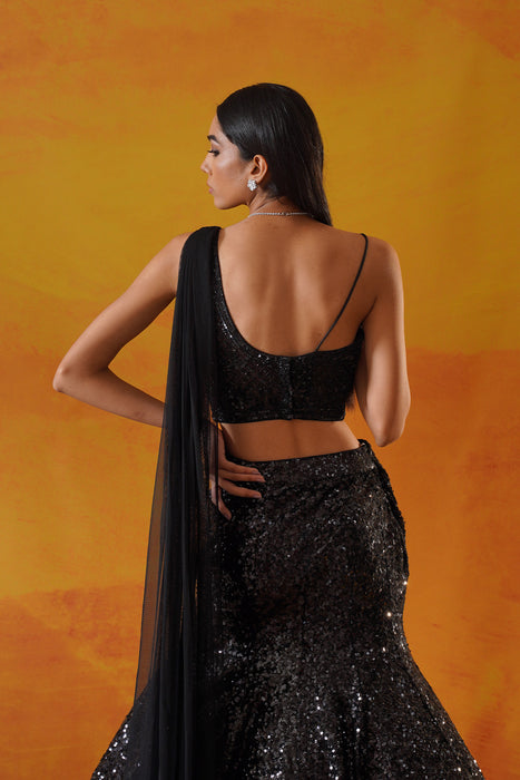 Black sequins net lehenga choli set
