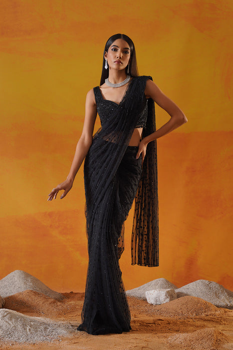 Black Drape saree set