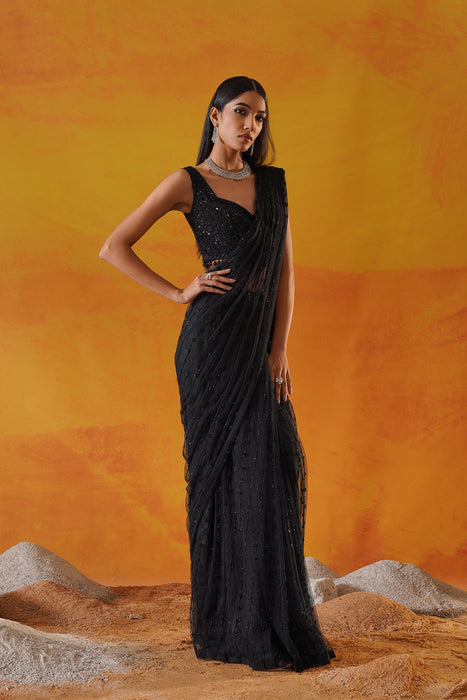 Black Drape saree set