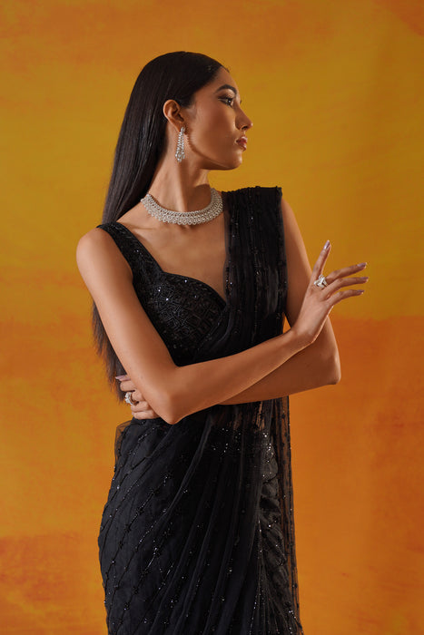 Black Drape saree set