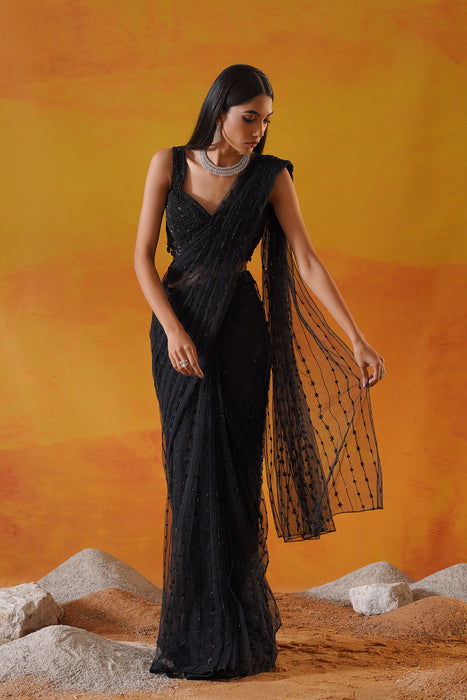 Black Drape saree set