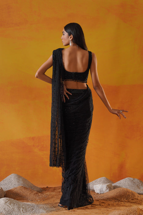 Black Drape saree set