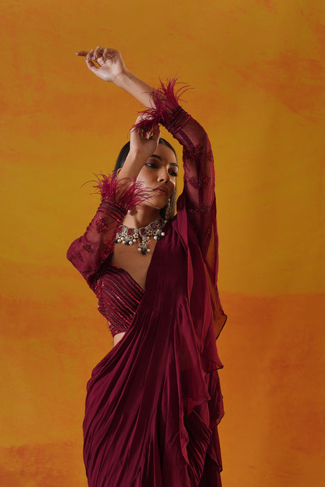 Maroon georgette saree set