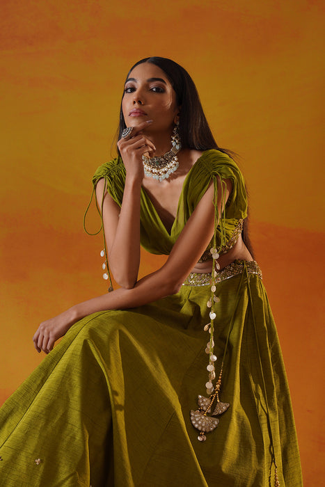 Green dupion silk lehenga choli set