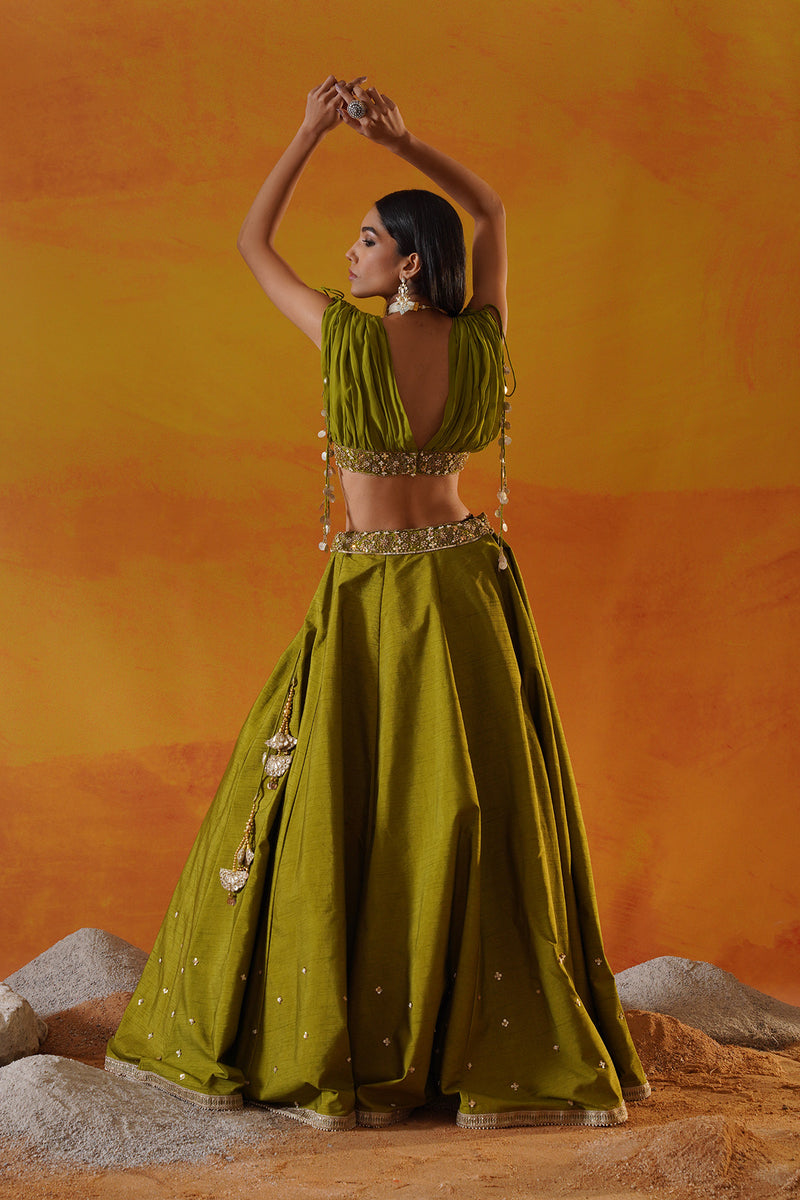 Green dupion silk lehenga choli set