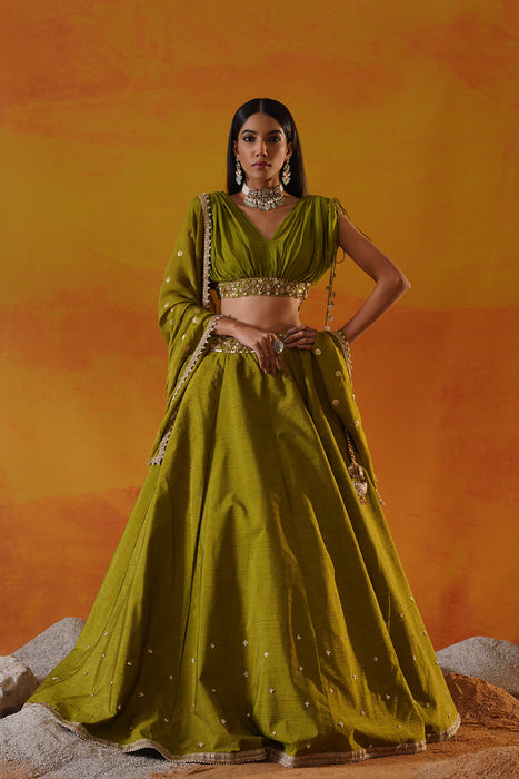 Green dupion silk lehenga choli set