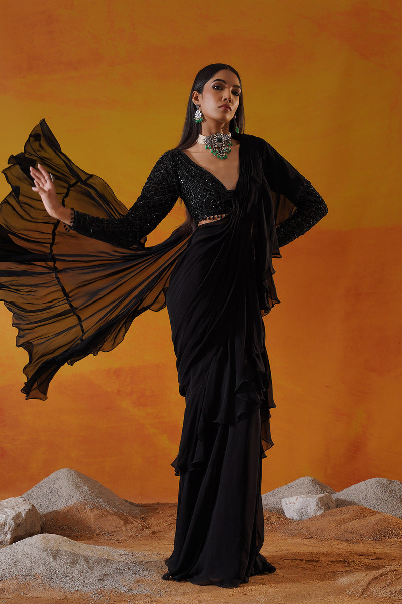 Black georgette saree set