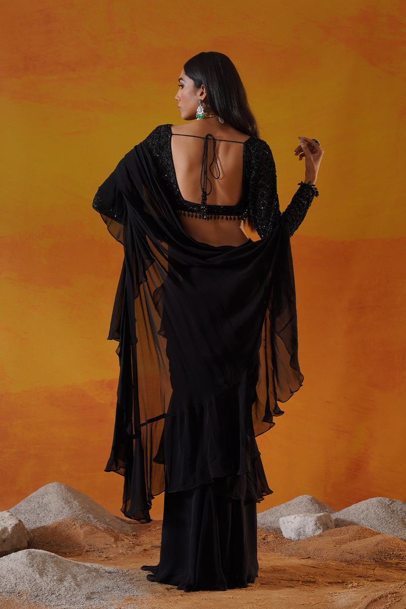 Black georgette saree set