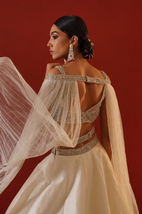 Ivory dupion silk lehenga 
choli set