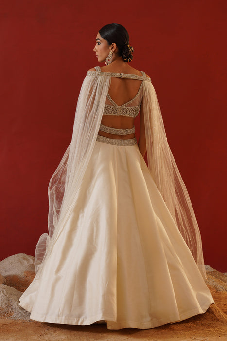 Ivory dupion silk lehenga 
choli set