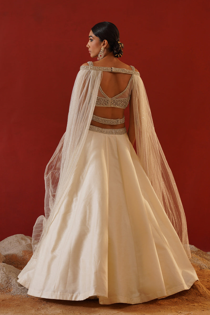 Ivory dupion silk lehenga 
choli set