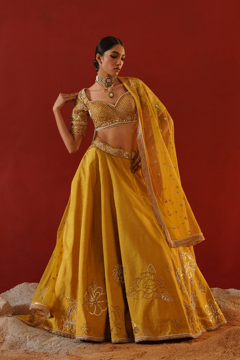 Mustard dupian silk lehenga choli set