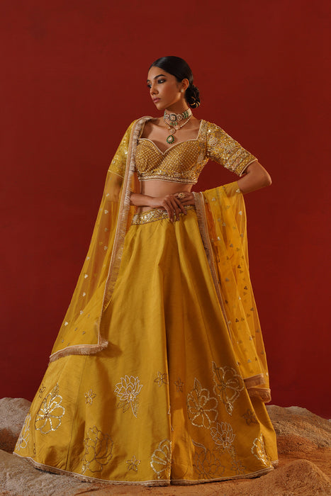 Mustard dupian silk lehenga choli set