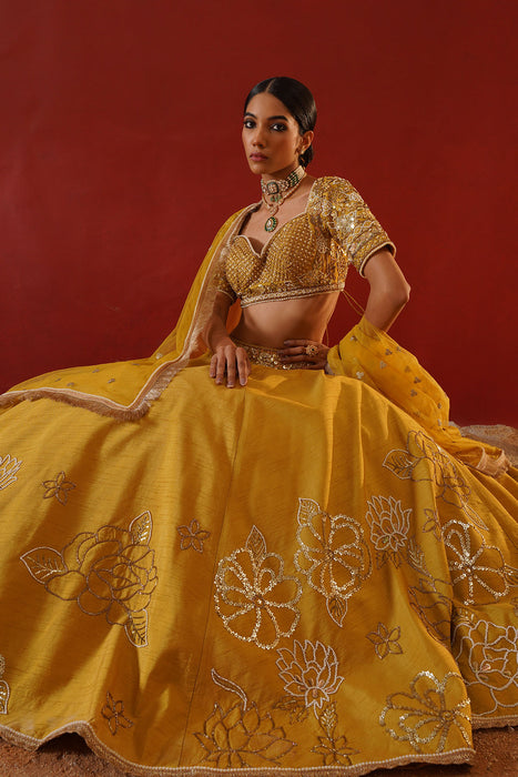 Mustard dupian silk lehenga choli set