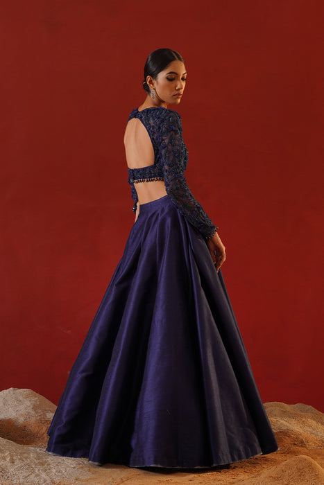 Navy blue dupion silk lehenga choli set