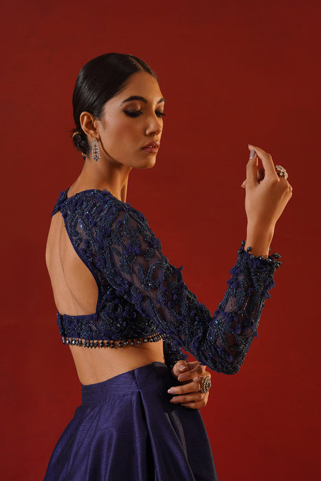 Navy blue dupion silk lehenga choli set