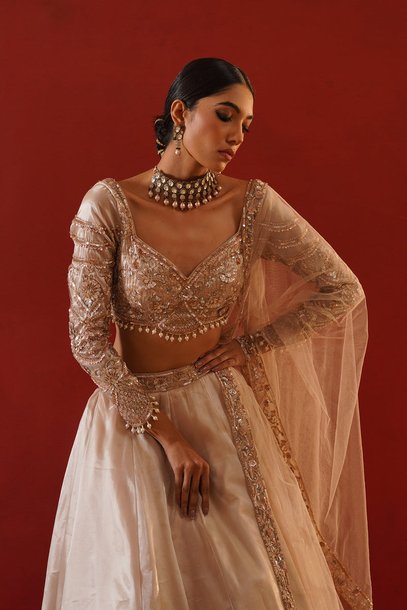 Beige tisue organza lehenga choli set