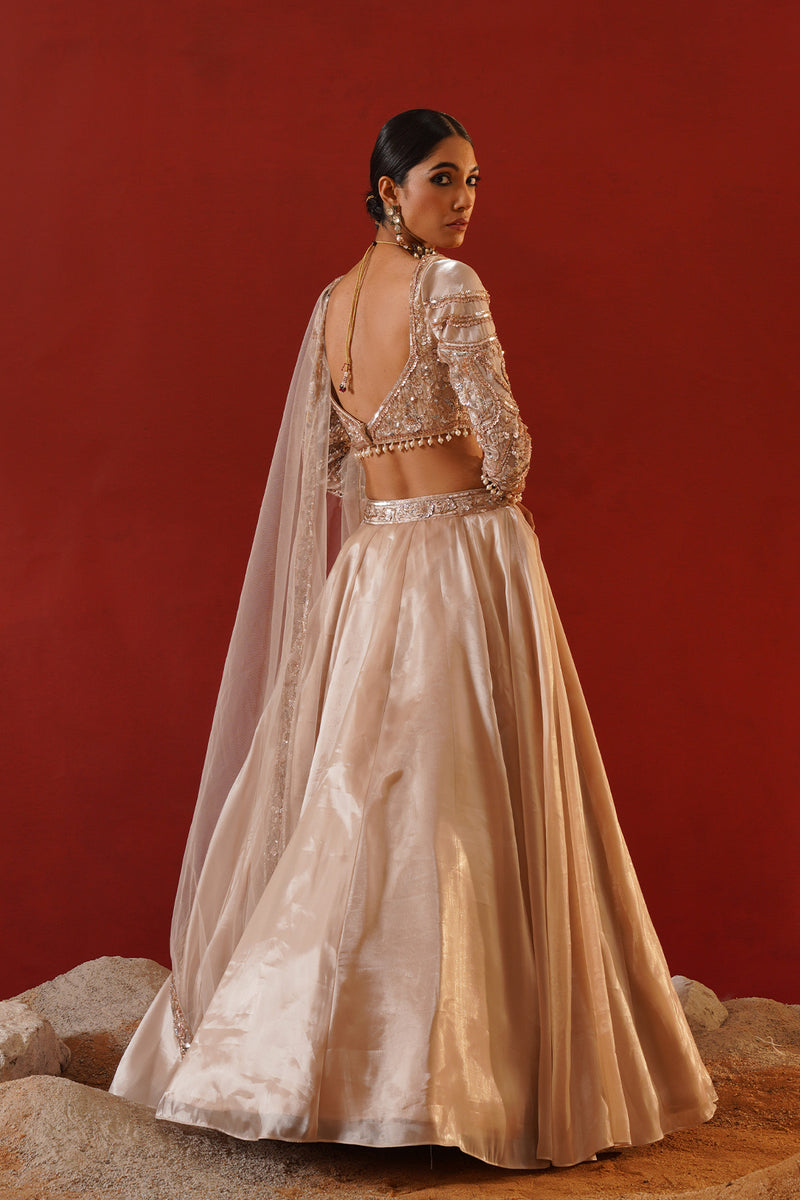 Beige tisue organza lehenga choli set