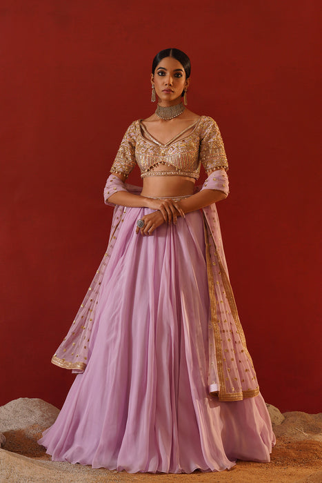 Lavender organza lehenga choli set