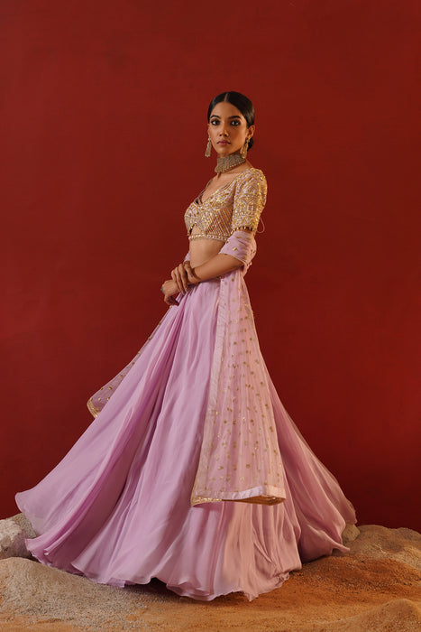 Lavender organza lehenga choli set