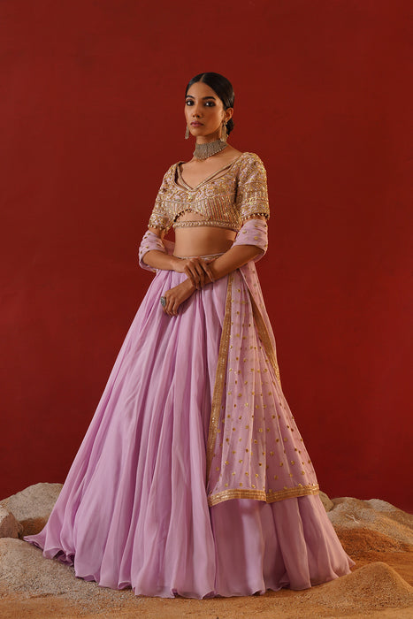 Lavender organza lehenga choli set