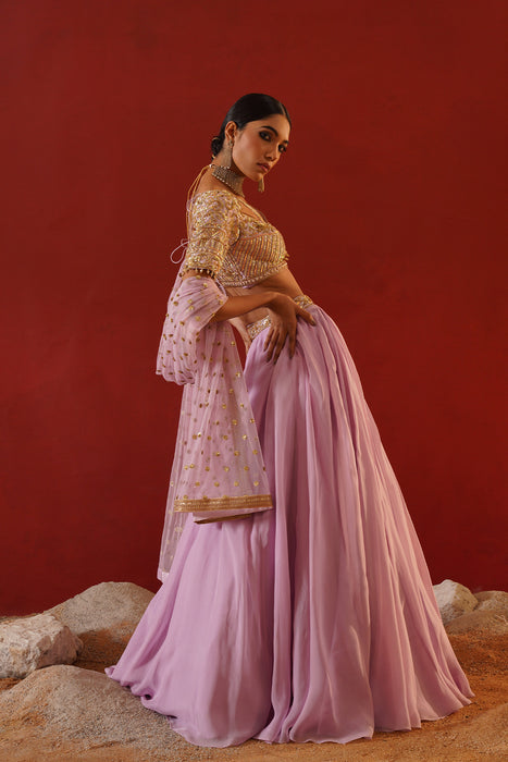 Lavender organza lehenga choli set