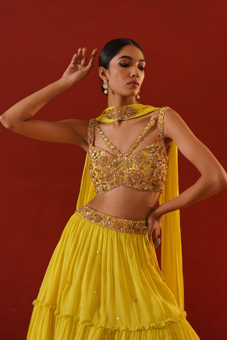 Yellow georgette lehenga choli set