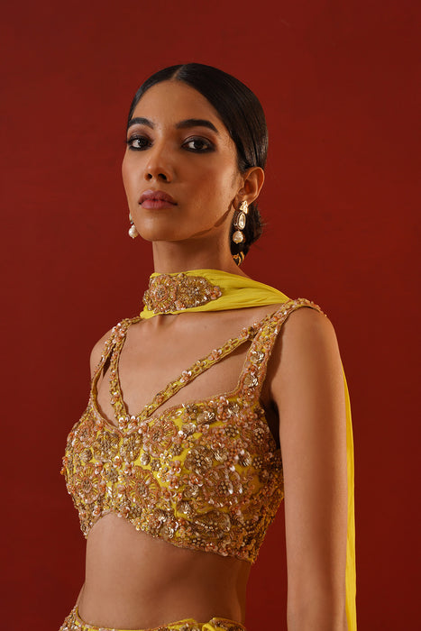 Yellow georgette lehenga choli set